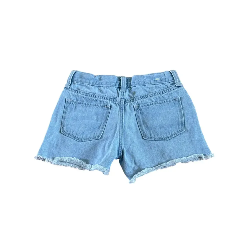 NWOT Girls 10 Old Navy Light Blue Jean Denim Shorts Embroidered Daisy Flowers